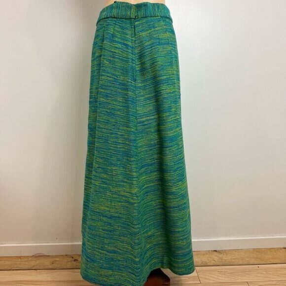 Vintage Handmade M / L Green Turquoise Bleu Long Thick 60s 70s Retro Maxi Skirt - Picture 3 of 15